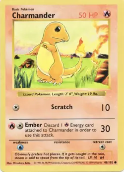 NM/VLP Charmander - 46/102 - Common - Shadowless Edition Pokemon Base Set - Image 1