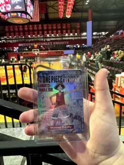 One Piece Monkey D. Luffy US Voyage College Basketball Card PROTECTED - IN HAND - Image 1