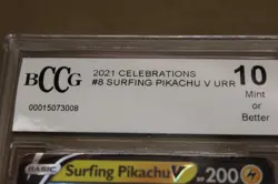 Pokemon 2021 TCG SWSH Celebrations Surfing Pikachu v Card 008/025 BCCG 10 - Image 2