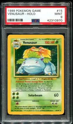 PSA 9 Venusaur 015/102 Base Set Holo 1999 Pokemon Card Mint - Image 1