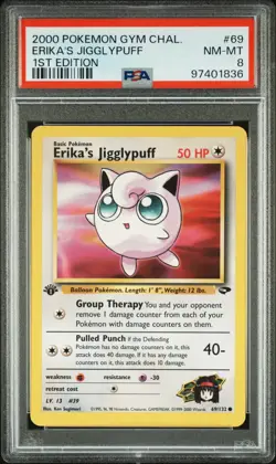 2000 POKEMON GYM CHALLENGE 69 ERIKA'S JIGGLYPUFF PSA 8 1ST EDITION - Image 1