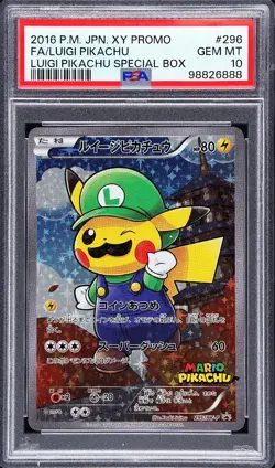 Pokemon Luigi Pikachu Special Bx. Japanese Full Art Promo 296/XY-P PSA 10 - Image 1