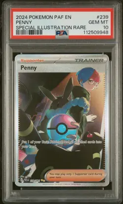 2024 POKEMON PAF EN-PALDEAN FATES SPECIAL ILLUSTRATION RARE 239 PENNY PSA 10 - Image 1