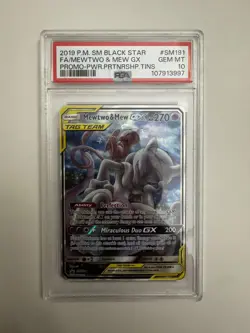 2019 POKEMON SM BLACK STAR PROMO #SM191 FULL ART/MEWTWO & MEW GX PSA 10 - Image 1