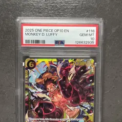 2025 One Piece Op 10 EN Monkey D Luffy #118 GEM MT 10 PSA - Image 2