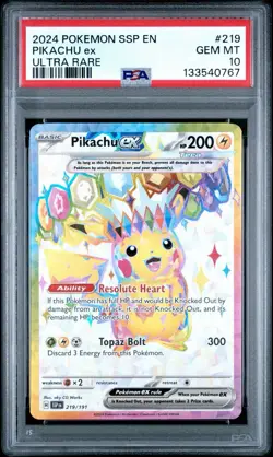 Pokemon Pikachu ex Surging Sparks Ultra Rare #219 PSA 10 Gem Mint - Image 1