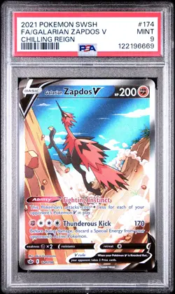 2021 POKEMON SWORD & SHIELD CHILLING REIGN #174 FULL ART/GALARIAN ZAPDOS V PSA 9 - Image 1