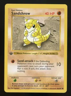 Pokemon Base Set SANDSHREW 62/102 1st Edition Shadowless - Image 1