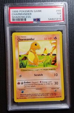 1999 POKEMON BASE SET SHADOWLESS #46/102 CHARMANDER PSA 7 NEAR MINT NM - Image 1