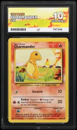 Ace Gem Mint 10 Pokemon 1999 Charmander Base Set 46/102 Vintage WOTC Rare Shadow - Image 1