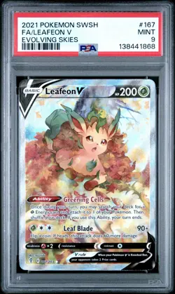 2021 POKEMON SWORD & SHIELD EVOLVING SKIES #167 FULL ART/LEAFEON V PSA 9 - Image 1