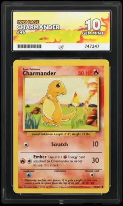 Ace Gem Mint 10 Pokemon 1999 Charmander Base Set 46/102 Vintage WOTC Rare Shadow - Image 1