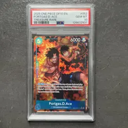 2025 One Piece OP 10 EN Portgas D. Ace Treasure Rare #052 GEM MT 10 PSA - Image 1