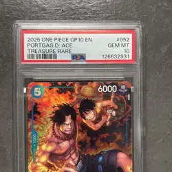 2025 One Piece OP 10 EN Portgas D. Ace Treasure Rare #052 GEM MT 10 PSA - Image 2