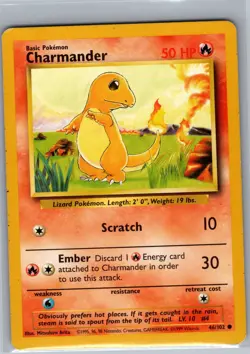 Charmander 46/102 Non Holo Base Set - Pokemon Card - NM - Image 1