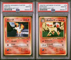 PSA 10 1998 Pokemon Quick Starter Ponyta 77 & Rapidash 78 Red Green Gift Set - Image 1