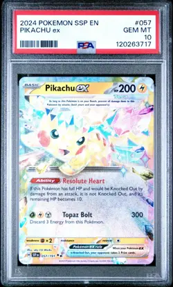 2024 POKEMON SSP EN-SURGING SPARKS #057 PIKACHU EX PSA 10 - Image 1