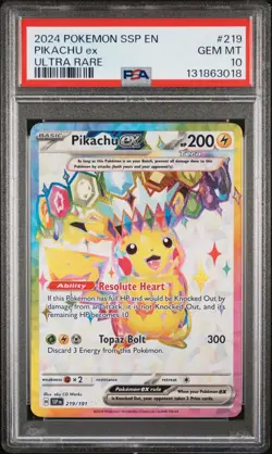 2024 POKEMON SSP EN-SURGING SPARKS 219 PIKACHU EX ULTRA RARE PSA 10 - Image 4