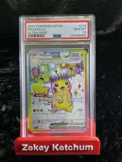 2024 POKEMON SSP EN-SURGING SPARKS ULTRA RARE #219 PIKACHU EX PSA 10 - Image 1