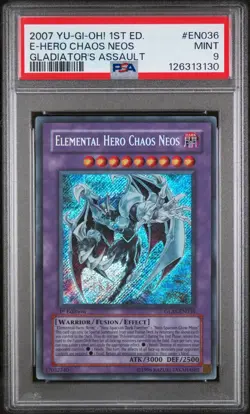 2007 YU-GI-OH! GLAS-GLADIATOR'S ASSAULT 1ST ED ELEMENTAL HERO CHAOS NEOS PSA 9 - Image 1