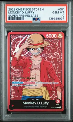 2022 ONE PIECE STRAW HAT CREW SUPER PRE-RELEASE ST01-001 MONKEY D. LUFFY PSA 10 - Image 1