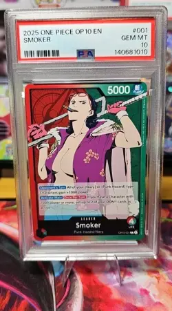 2025 One Piece OP10 English #001 Smoker PSA 10 GEM MINT - Image 1