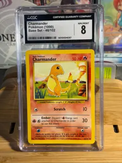 CHARMANDER 46/102 Base Set Vintage Unlimited Pokemon TCG Graded Slab CGC 8 - Image 1