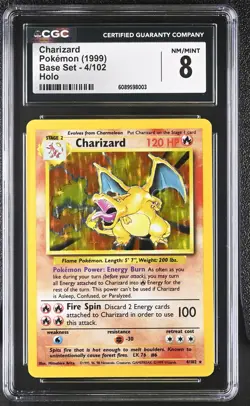 CGC 8 Charizard 1999 Base Set 4/102 Holo Pokemon Card - Image 1