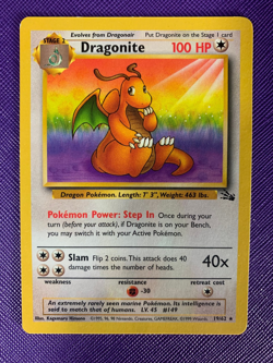 PL Dragonite Rare - 19/62 Unlimited Fossil Pokemon Card Vintage LP - Image 1