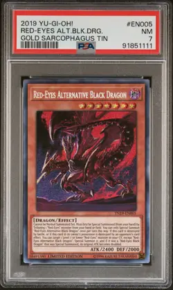 2019 YU-GI-OH! GOLD SARCOPHAGUS TIN RED-EYES ALTERNATIVE BLACK DRAGON PSA 7 - Image 1