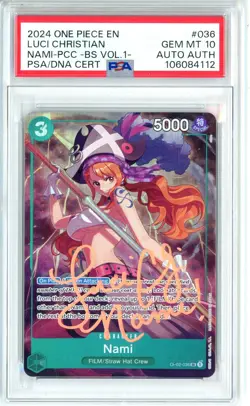 PSA GEM MT 10 Signed Luci Christian Nami (OP02-036) Best Selection Vol 1. - Image 1