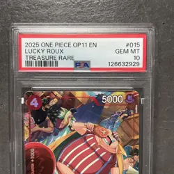 2025 One Piece OP 11 EN Lucky Roux Treasure Rare #015 GEM MT 10 PSA - Image 4