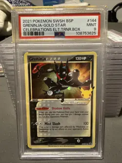 Greninja Gold Star SWSH144 Celebrations ETB Promo Pokemon Card PSA 9 Mint - Image 1
