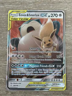Pokemon TCG Eevee & Snorlax GX Holo Ultra Rare Card Sun and Moon Team Up 120/181 - Image 1