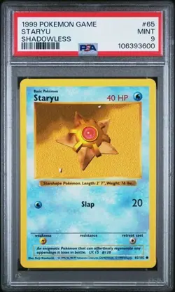 #65 STARYU Shadowless - 1999 Pokemon Game Base Set WOTC - Fresh Grade PSA 9 - Image 1