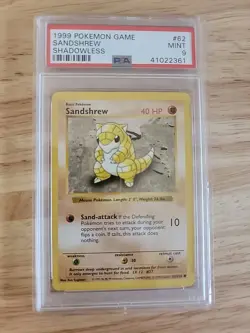 1999 Pokemon Base Set Sandshrew SHADOWLESS PSA 9 #62 - Image 1