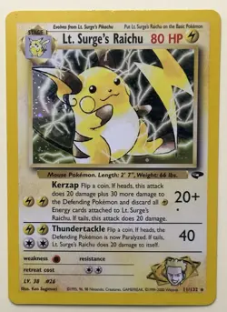 Pokemon TCG Lt. Surge's Raichu 11/132 Gym Challenge Holo 2000 - Image 1
