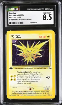 CGC 8.5 Zapdos 1999 1st Edition Fossil 15/62 Holo Pokemon Card psa - Image 1