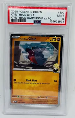 2025 POKEMON DRI EN-DESTINED RIVALS #102 CYNTHIA'S GIBLE PSA 9 - Image 1