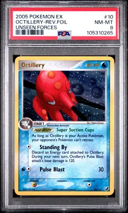 2005 POKEMON EX UNSEEN FORCES #10 OCTILLERY-REVERSE FOIL PSA 8 - Image 1