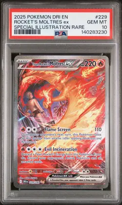 2025 POKEMON DRI EN-DESTINED RIVALS #229 TEAM ROCKET'S MOLTRES EX PSA 10 - Image 1