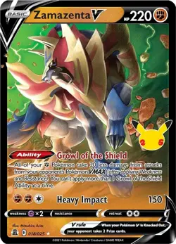 Zamazenta V 018/025 Ultra Rare Celebrations 25th Anniversary Pokemon - **MINTY** - Image 1