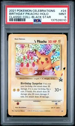 PSA MINT 9 - 2021 POKEMON CELEBRATIONS BLACK STAR 24 BIRTHDAY PIKACHU HOLO - Image 1