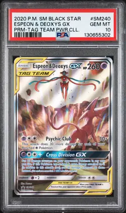 2020 POKEMON SM BLACK STAR PROMO TAG TEAM POWERS COLL ESPEON & DEOXYS GX PSA 10 - Image 1