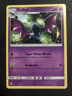2017 Pokemon Sun and Moon Trainer Kit Golbat Card 6/30 LP - Image 1