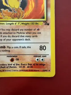 Moltres 12/62 Holo Rare Fossil Pokemon Card HP No Creases - Image 5
