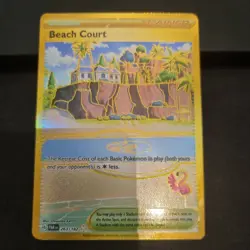 Beach Court GOLD Hyper Rare Trainer Pokemon card - 263/182 - SV Paradox Rift - Image 1