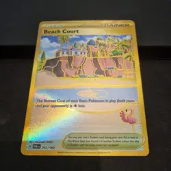 Beach Court GOLD Hyper Rare Trainer Pokemon card - 263/182 - SV Paradox Rift - Image 4