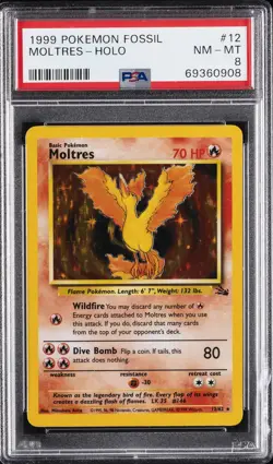 1999 POKEMON FOSSIL #12 MOLTRES-HOLO PSA 8 - Image 1