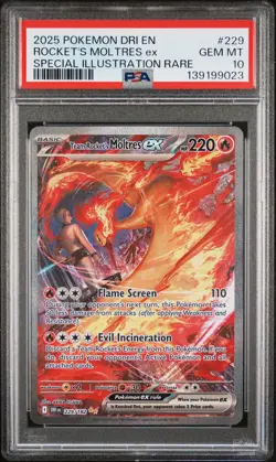 2025 POKEMON DRI EN-DESTINED RIVALS #229 TEAM ROCKET'S MOLTRES EX PSA 10 - Image 1